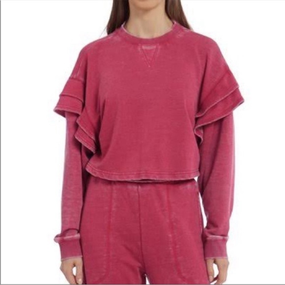 7 For All Mankind Red Ruffled Cropped Sweater - Picture 1 of 3